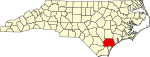 Map of North Carolina highlighting Pender County